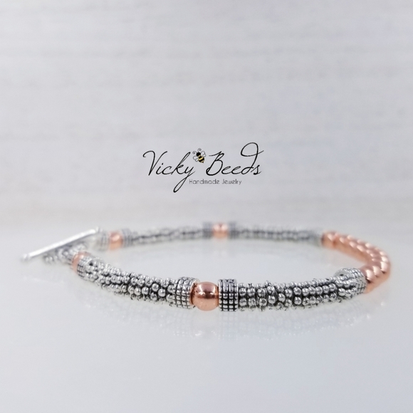 Rose Gold & Silver Beaded Gemstone Bracelet - Picture 6 of 9